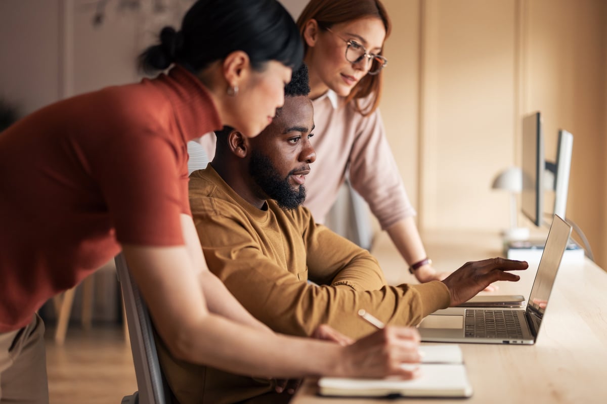 Professional team collaborating on digital marketing projects